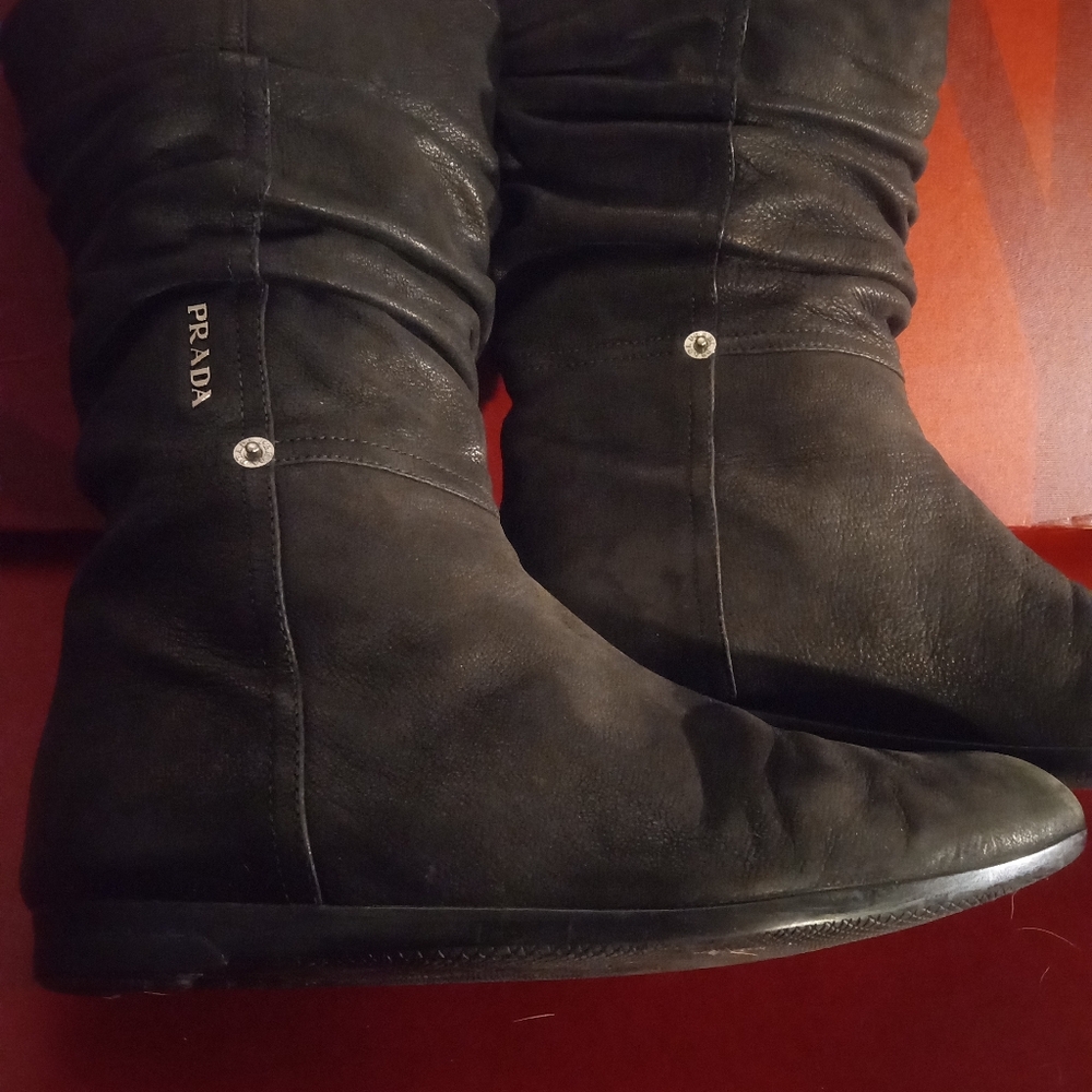 Prada Women's Black Suede Flat Boots. Size 37.5 EU or 7.5 US. - Picture 5 of 15